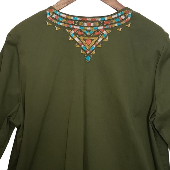 Bob Mackie Wearable Art Green Embroidered Santa Fe Shirt Jacket Shacket Size XL - Picture 5 of 11